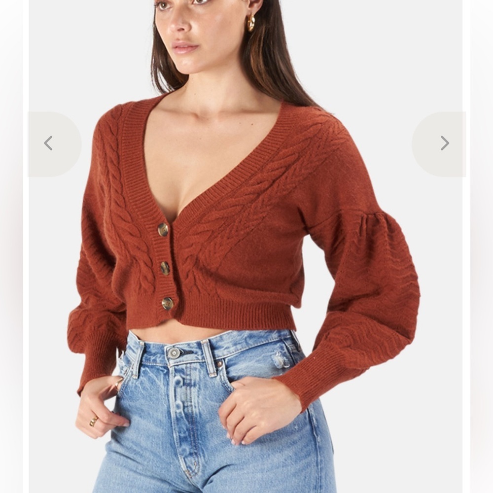 For Love And Lemons Lydia Cardigan Sienna Terracotta sweater top Revolve L - Picture 3 of 8